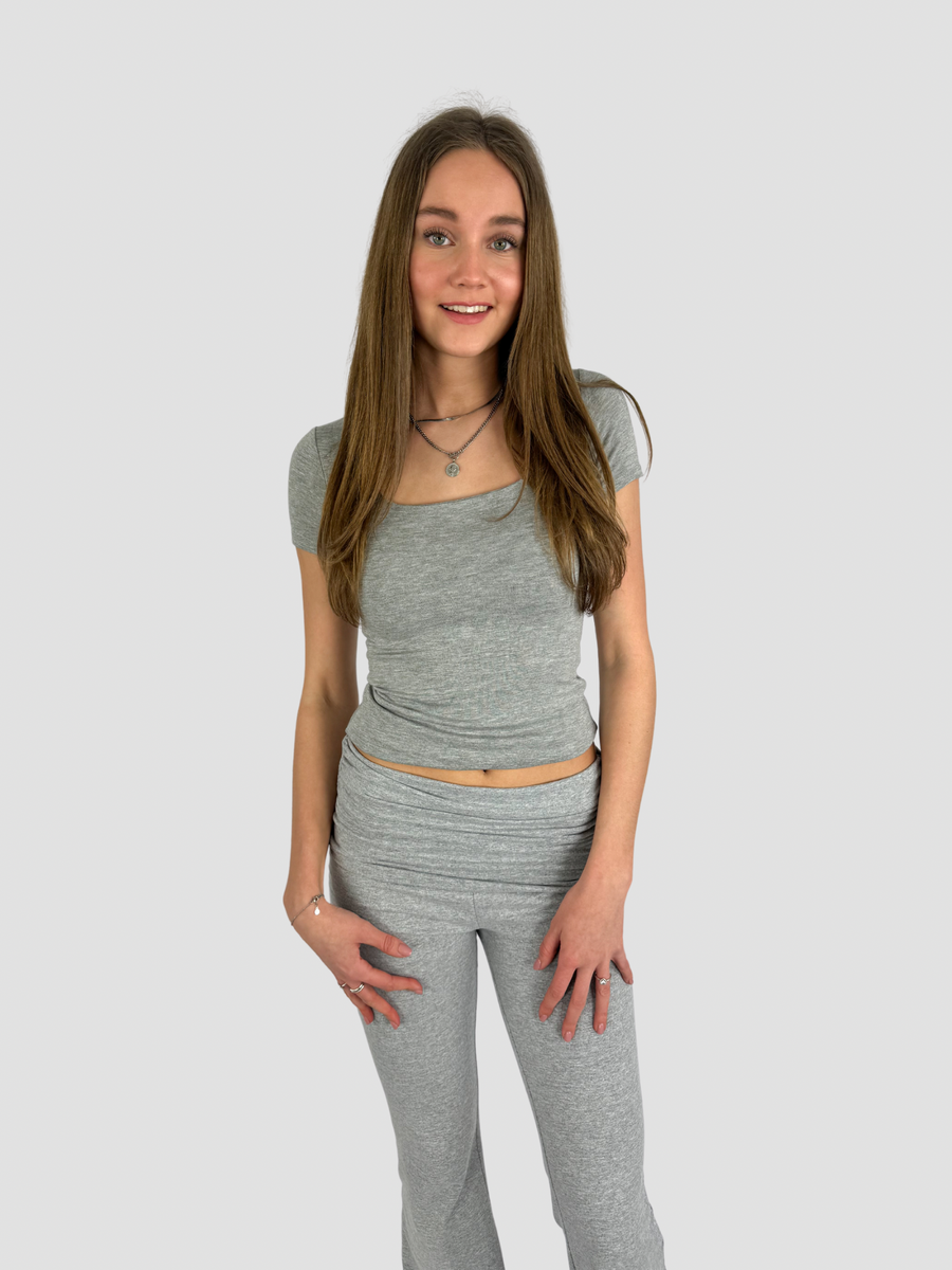SQUARE SHORT SLEEVE TOP - GREY MARL