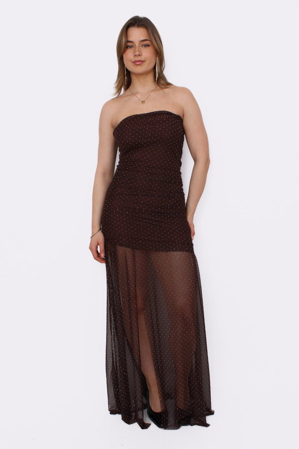GLITTER TUBE DRESS - BROWN