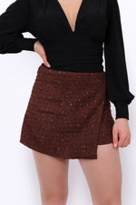 CRYSTAL KNIT SKORT - BROWN