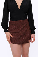 CRYSTAL KNIT SKORT - BROWN