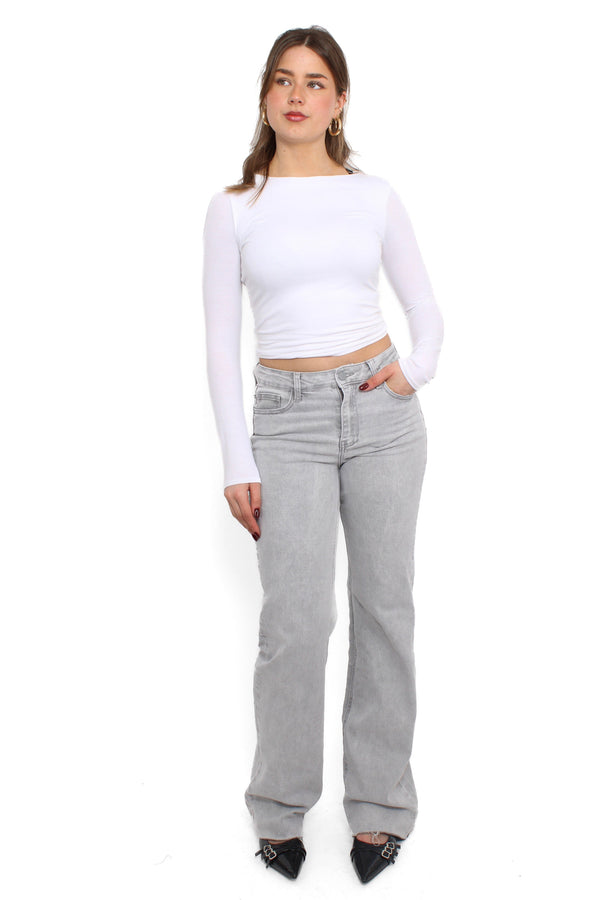 ''TALL'' WIDE LEG MID WAIST JEANS 3152 - LIGHT GREY