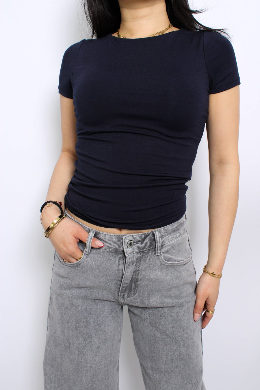 POSY SHORT SLEEVE TOP - NAVY