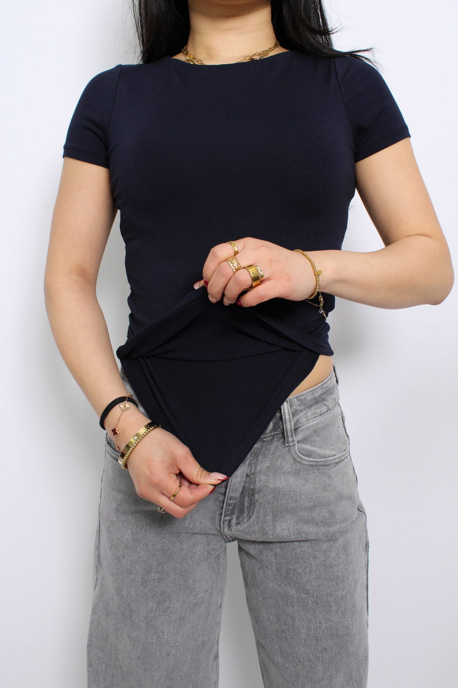 POSY SHORT SLEEVE TOP - NAVY